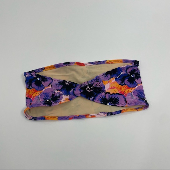 Purple & neon orange floral high waist swimsuit set - Picture 3 of 5